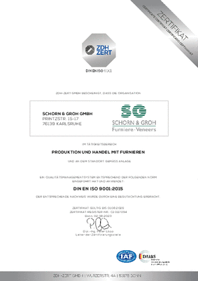 DIN EN ISO 9001:2015 Zertifikat von Schorn & Groh